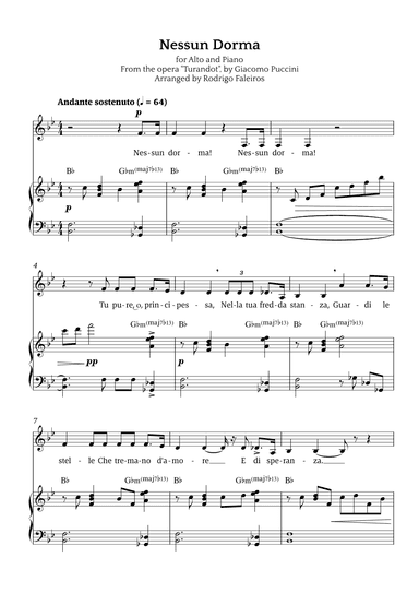 Nessun Dorma (for alto and piano) (arr. Rodrigo Faleiros)