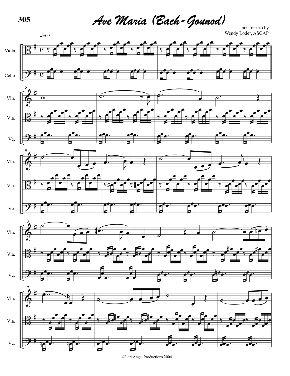 Ave Maria (Bach-Gounod) for String Trio (arr. Wendy Loder, ASCAP)