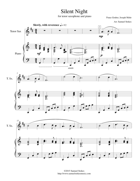 Silent Night - for tenor saxophone and piano (arr. Samuel Stokes)