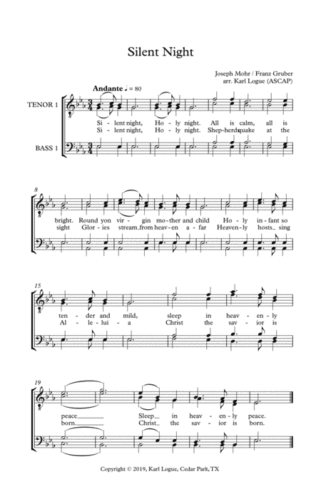 Silent Night (TTBB a capella) (arr. Karl Logue)