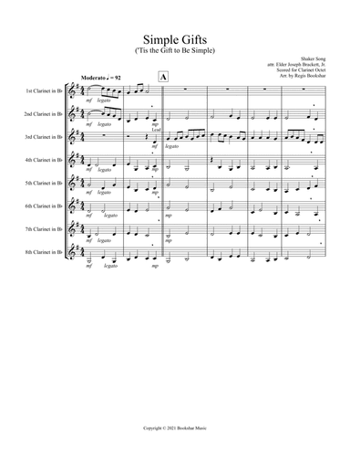 Simple Gifts ('Tis the Gift to Be Simple) (F) (Clarinet Octet) (arr. Regis Bookshar)