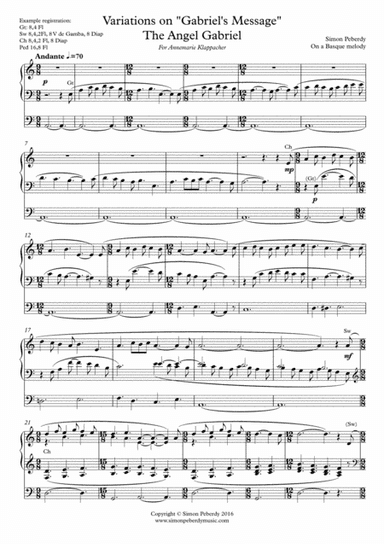Organ Variations on Gabriel's Message (The Angel Gabriel from Heaven Came) Christmas organ music by