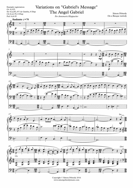 Organ Variations on Gabriel's Message (The Angel Gabriel from Heaven Came) Christmas organ music by