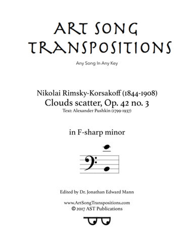 Clouds scatter, Op. 42 no. 3 (F-sharp minor, bass clef) (arr. ArtSongTranspositions.com)