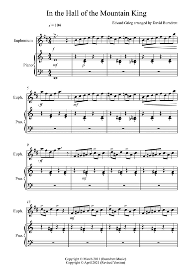 In the Hall of the Mountain King for Euphonium and Piano (arr. David Burndrett)