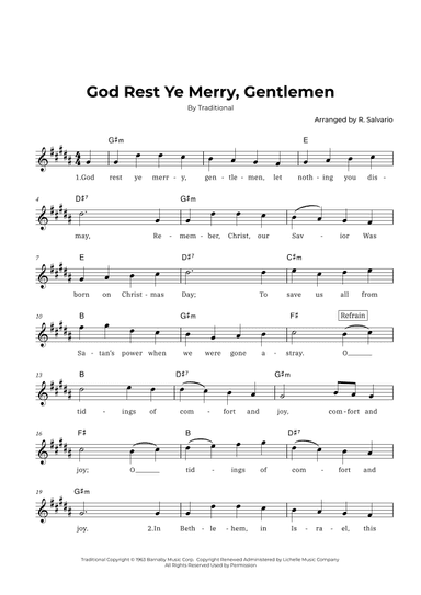 God Rest Ye Merry, Gentlemen (key of G-sharp minor) (arr. R. Salvario)