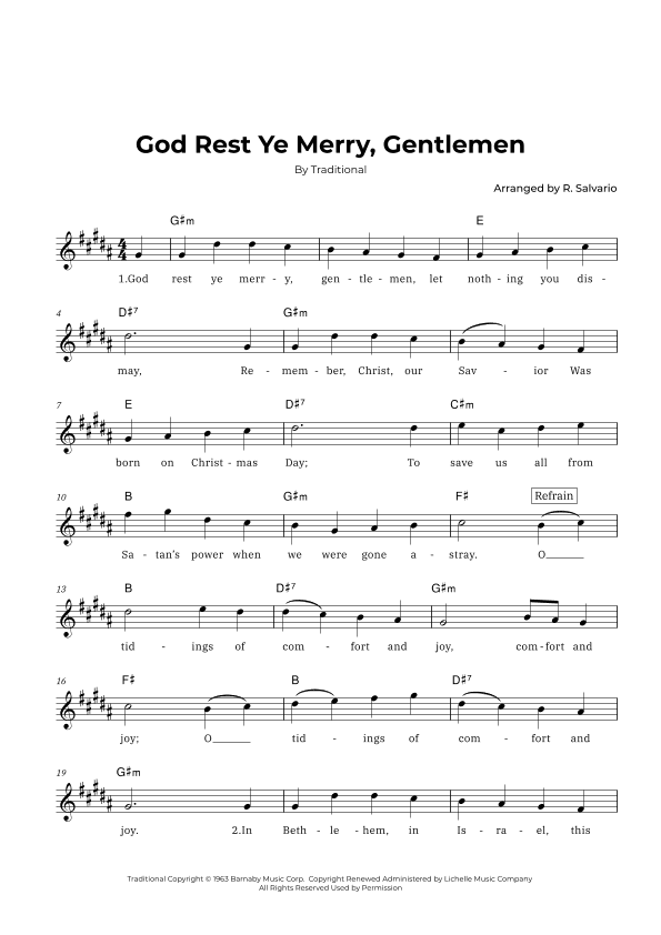 God Rest Ye Merry, Gentlemen (key of G-sharp minor) (arr. R. Salvario)