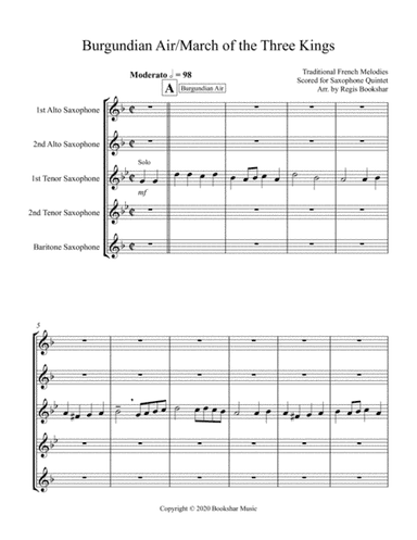 Burgundian Air/March of the Three Kings (F min) (Saxophone Quintet - 2 Alto, 2 Tenor, 1 Bari) (arr. Regis Bookshar)