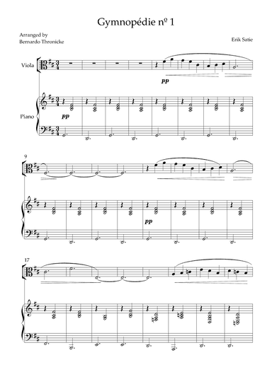 Gymnopédie nº 1 - For Viola and Piano (arr. Bernardo Thronicke)