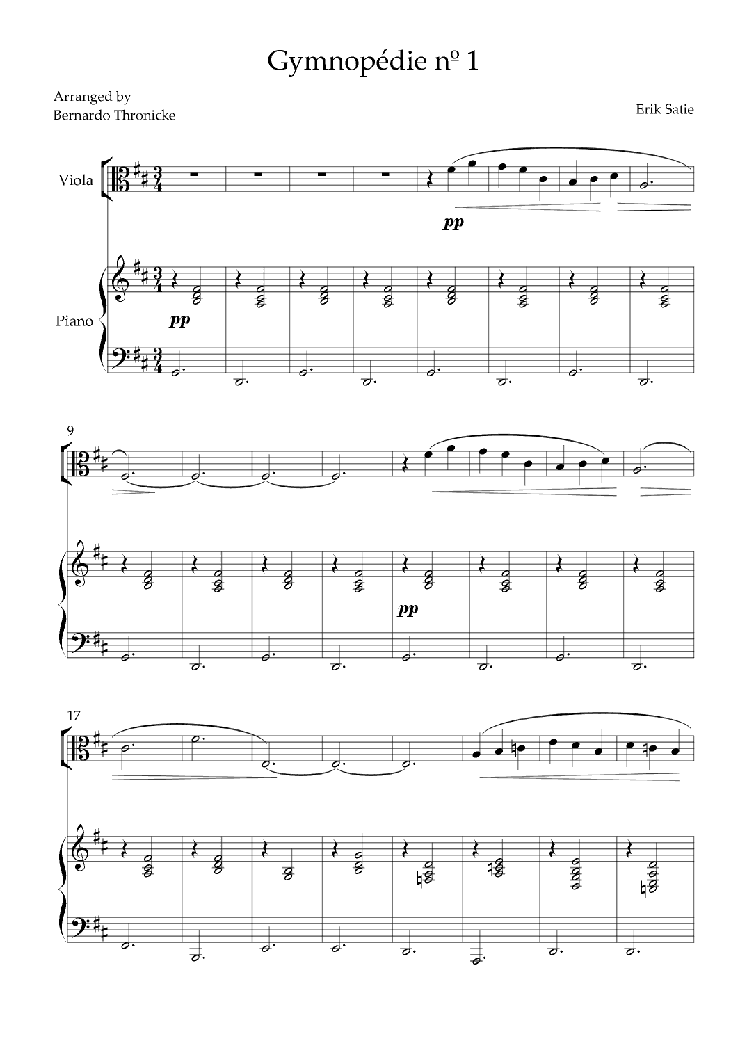 Gymnopédie nº 1 - For Viola and Piano (arr. Bernardo Thronicke)