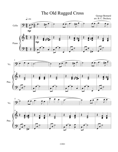 The Old Rugged Cross (cello solo) with optional piano accompaniment (arr. B. C. Dockery)