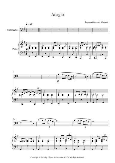 Adagio (In G Minor) - Tomaso Giovanni Albinoni (Cello + Piano) (arr. Digital Book Music)