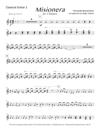 Misionera for Guitar Trio - Guitar 2 (arr. Roger Hudson)