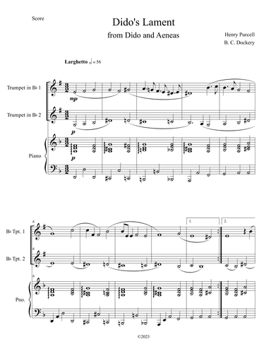 Dido's Lament (Trumpet Duet with Piano Accompaniment) (arr. B. C. Dockery)