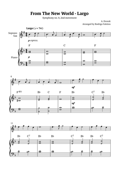 Largo (2nd movement of the Symphony no. 9 'From The New World') (arr. Rodrigo Faleiros)