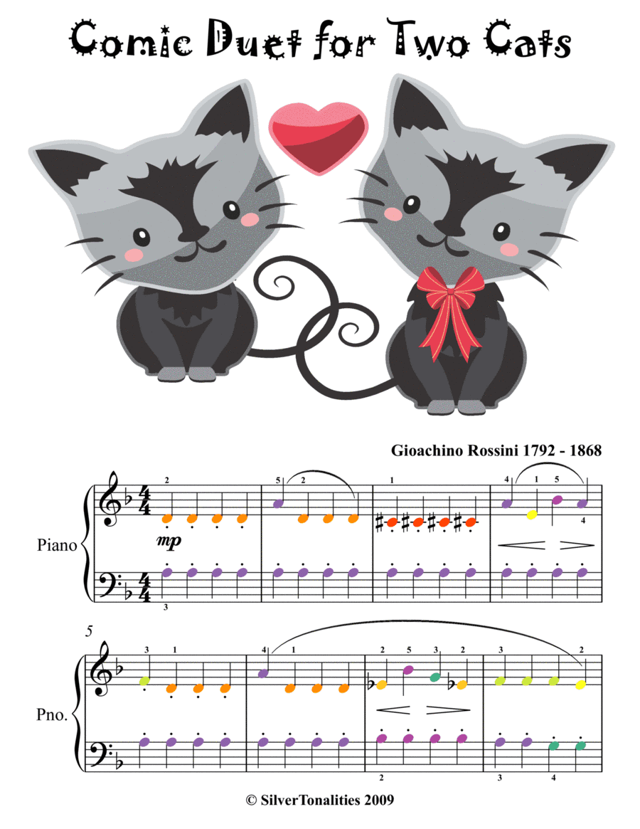Comic Duet for Two Cats Easy Piano Sheet Music (arr. SilverTonalities)