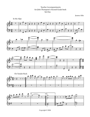 Teacher Accompaniments for John Thompson's Second Grade Book Set One