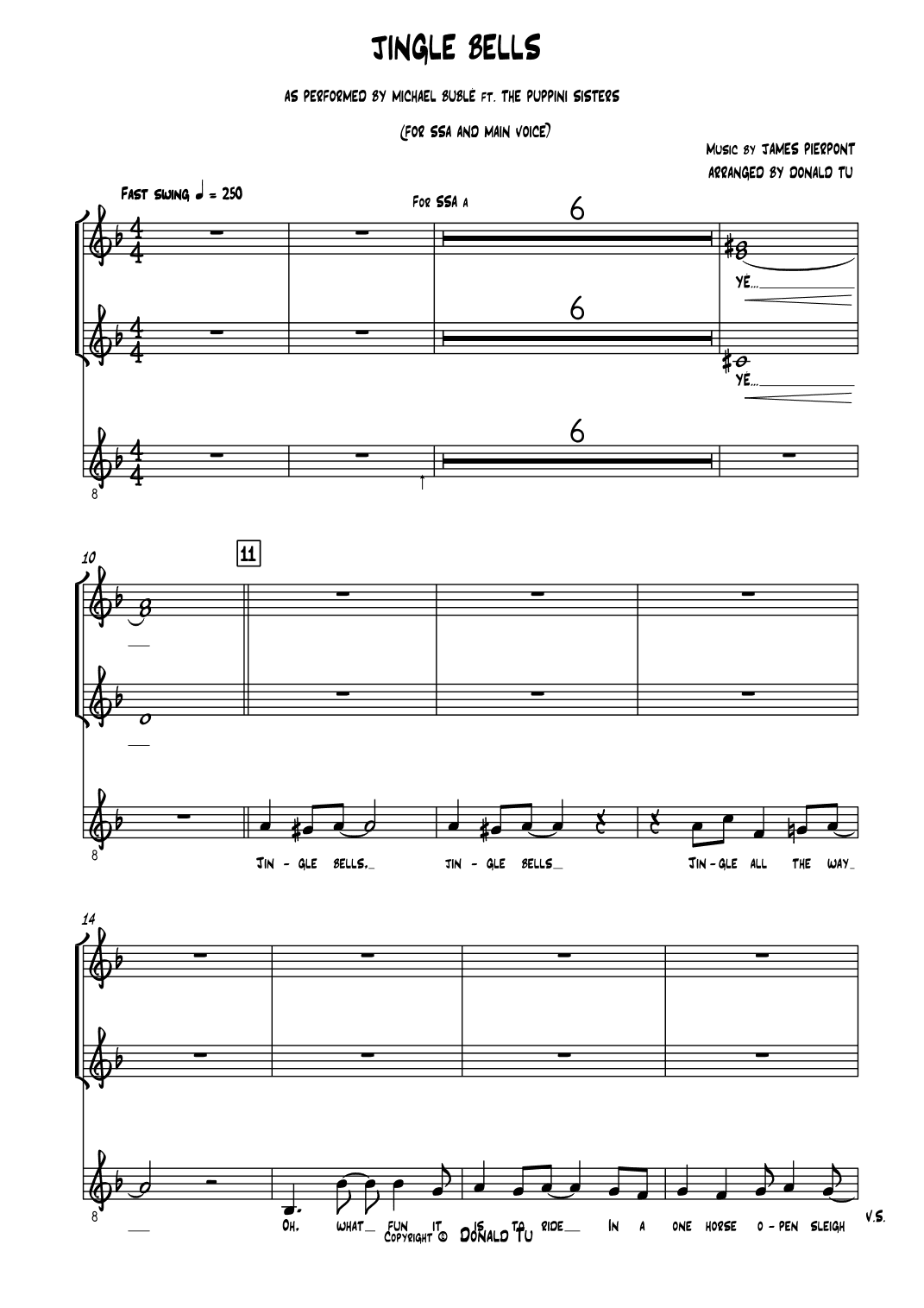 Jingle bells - Arranged for SSA and Main voice (ver. Michael Buble) (arr. Donald Tu)