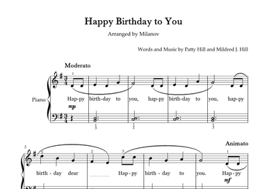 Happy Birthday to You Piano in G Easy Intermediate Fingering Lyrics (arr. Milanov)