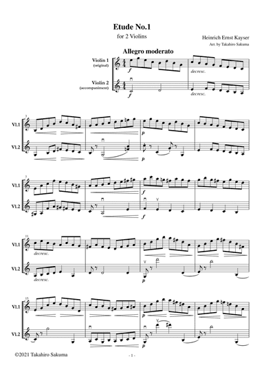 Kayser's Etudes Nos.1 - 4 for 2 violins (arr. Takahiro Sakuma)
