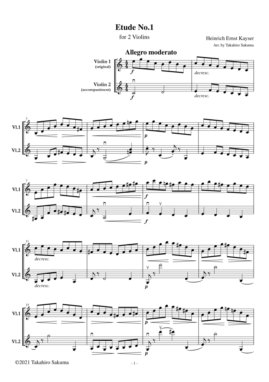 Kayser's Etudes Nos.1 - 4 for 2 violins (arr. Takahiro Sakuma)