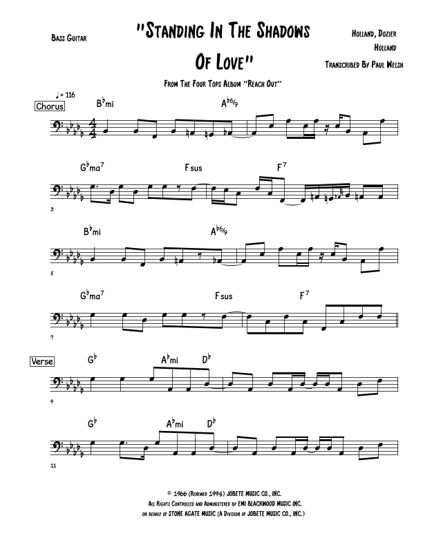 Standing In The Shadows Of Love (arr. Accubass)