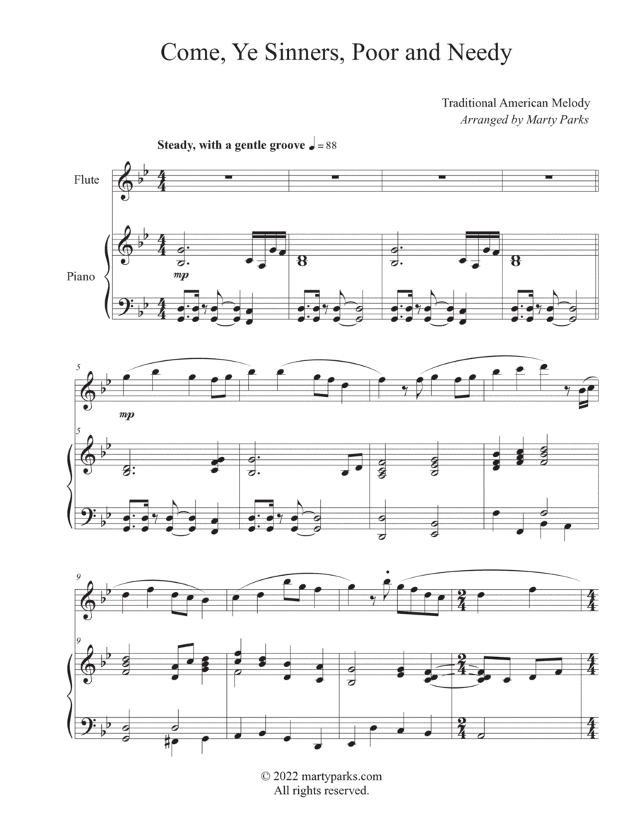 Come, Ye Sinners, Poor and Needy (Flute-Piano) (arr. Marty Parks)