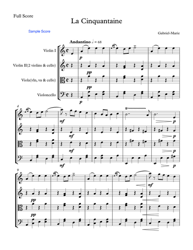 LA CINQUANTAINE String Trio, Intermediate Level for 2 violins and cello or violin, viola and cello (arr. Sherry Lewis Publishing)
