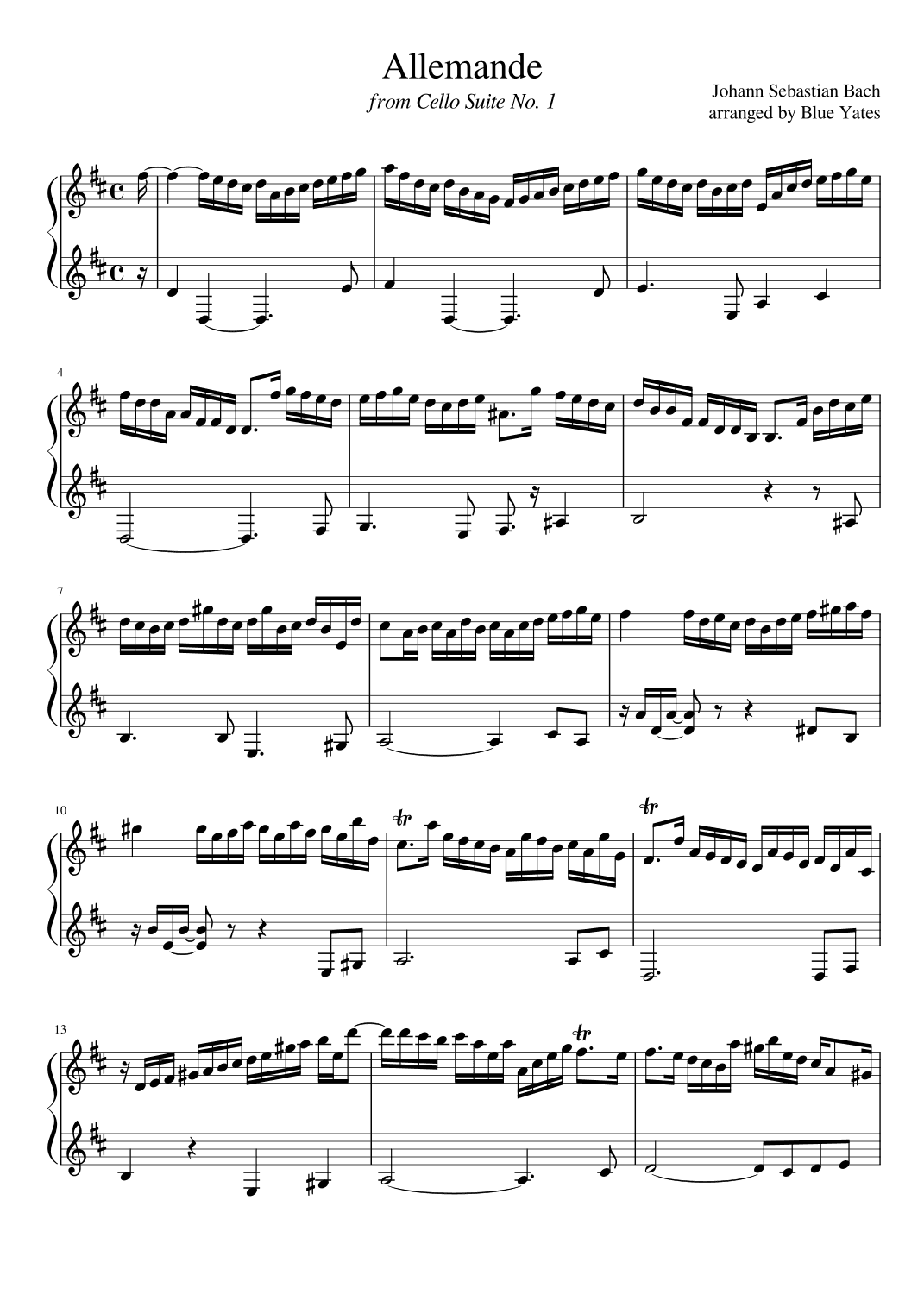 Allemande from Cello Suite No. 1 (Johann Sebastian Bach) (arr. Blue Yates)