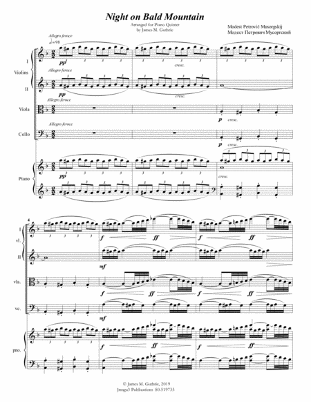 Mussorgsky: Night on Bald Mountain for Piano Quintet (arr. James M. Guthrie)