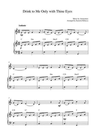 Drink to Me Only with Thine Eyes (violin solo and piano accompaniment with chords) (arr. Kaiserin Rebecca)
