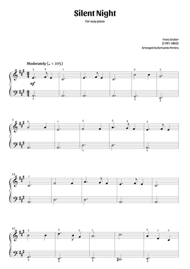Silent Night (easy piano – A major) (arr. Bernardo Pereira)