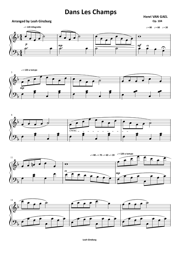 Dans Les Champs (arr. Leah Ginzburg)