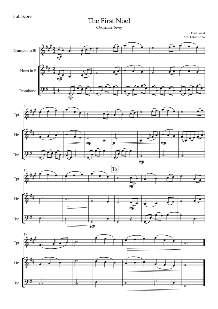 The First Noel (Christmas Song) for Brass Trio (arr. Fabio Britto)