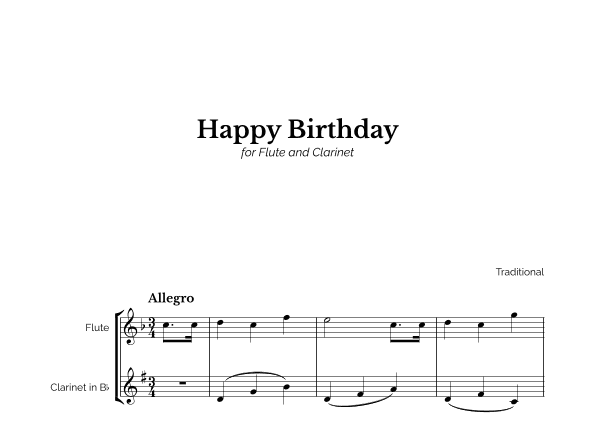Happy Birthday for Flute and Clarinet (arr. Marcos Soares)