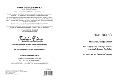 AVE MARIA by SCHUBERT - Arr. on Canon for Choir SATB - Italian Lyrics - Piano accomp. (arr. Renato Tagliabue)