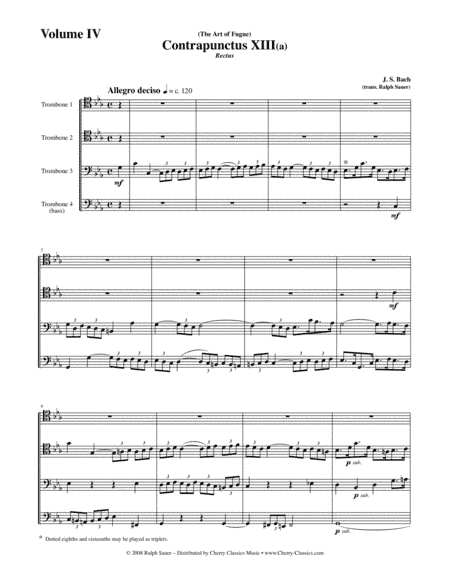 Art of Fugue, BWV 1080 Volume 4 for Trombone Quartet (arr. Sauer, Ralph)