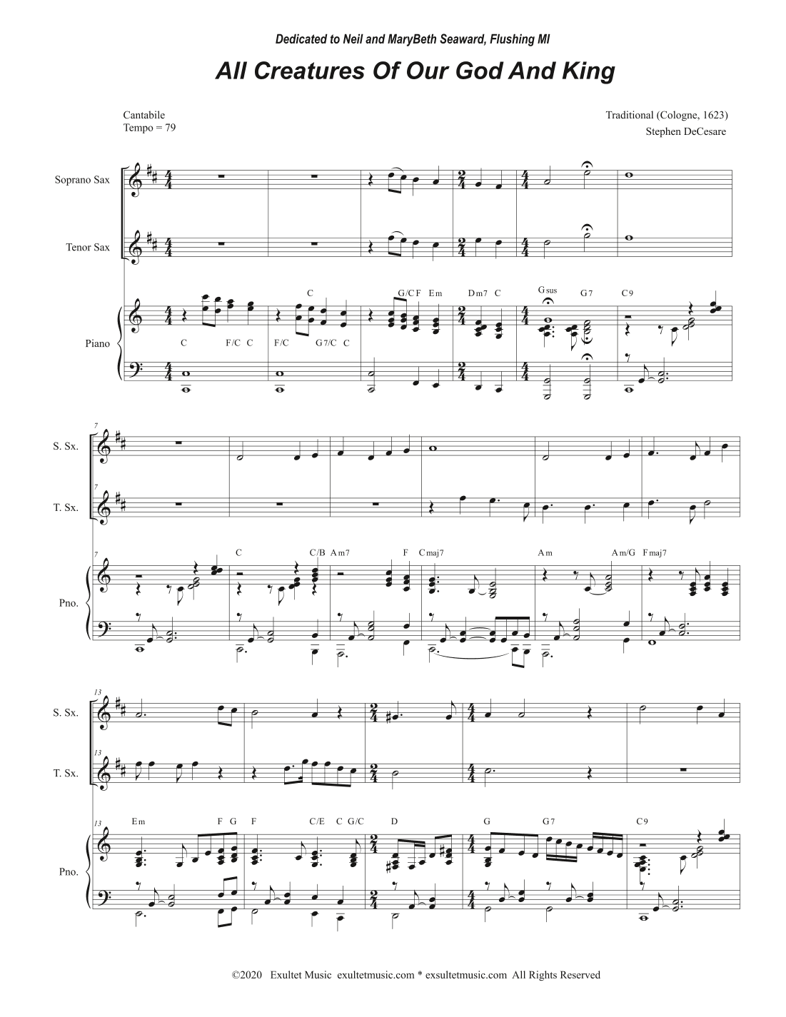 All Creatures Of Our God And King (Duet for Soprano and Tenor Saxophone) (arr. Stephen DeCesare)
