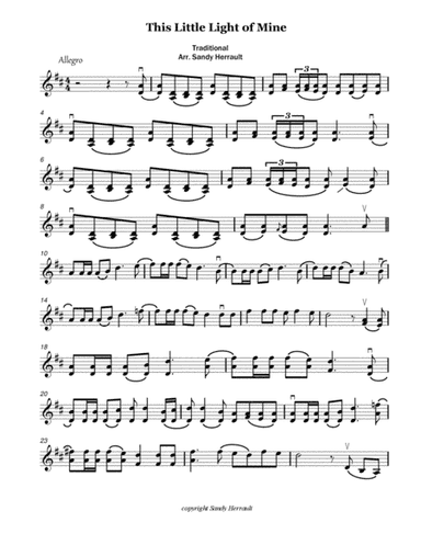 This Little Light of Mine, for Violin (arr. Sandy Herrault)