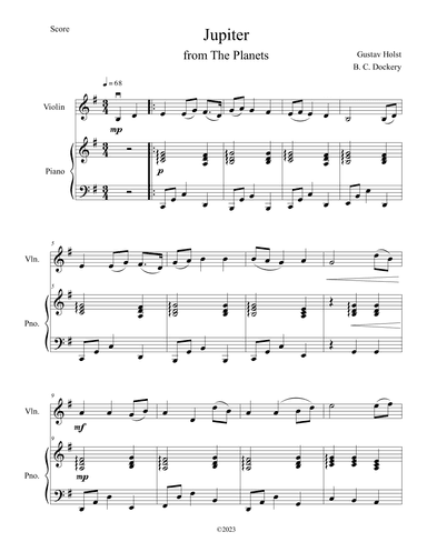 Jupiter (from The Planets) for Violin Solo with Piano Accompaniment (arr. B. C. Dockery)