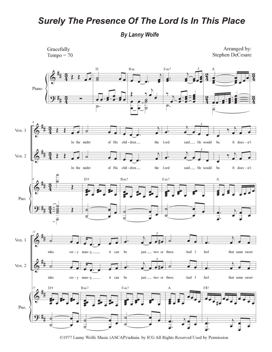 Surely The Presence Of The Lord Is In This Place (arr. Stephen DeCesare)