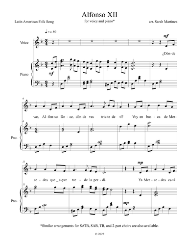 Alfonso XII / Alfonso Doce (Solo, Accompanied) (arr. Sarah Martinez)