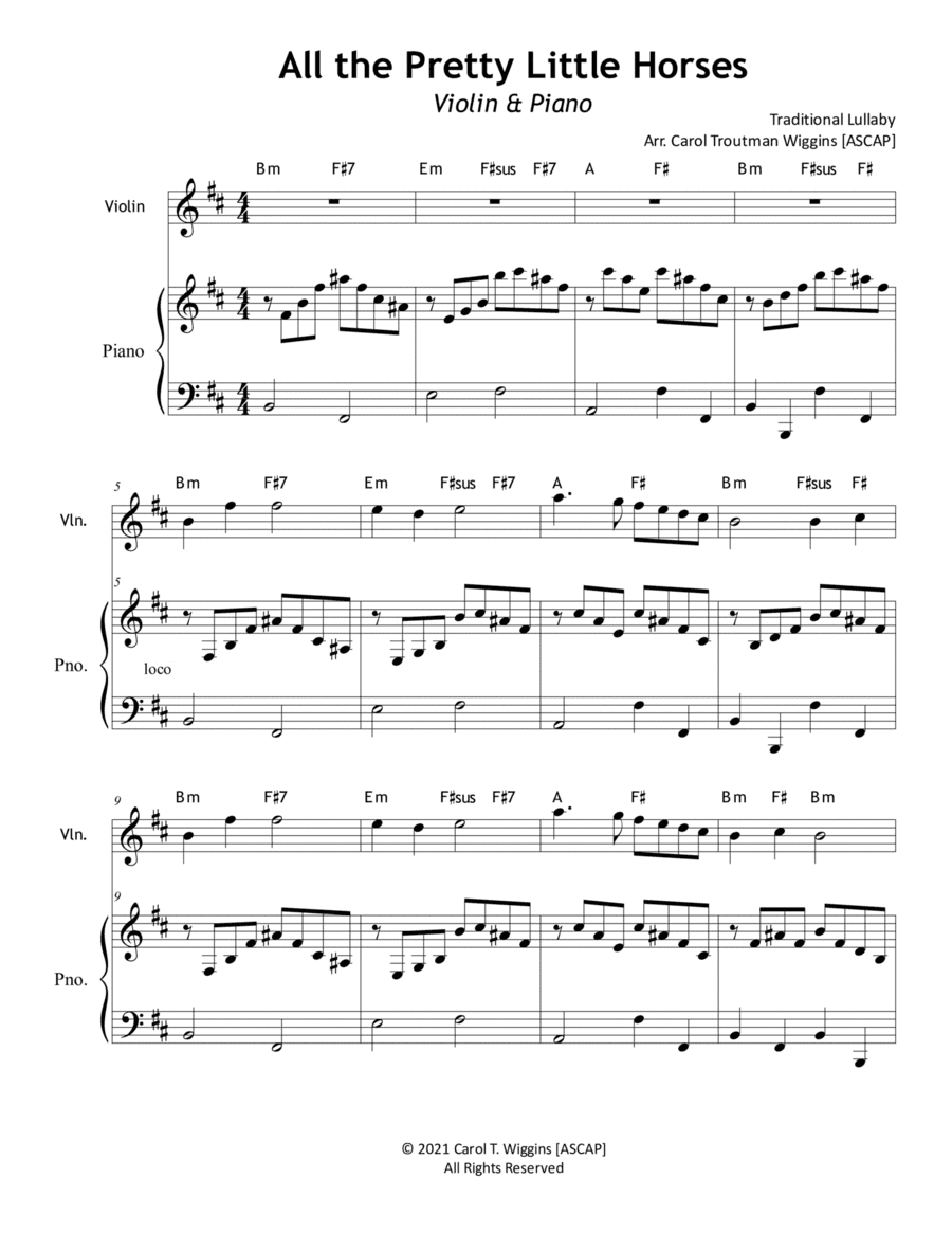 All the Pretty Little Horses (Violin & Piano) (arr. Carol Troutman Wiggins)