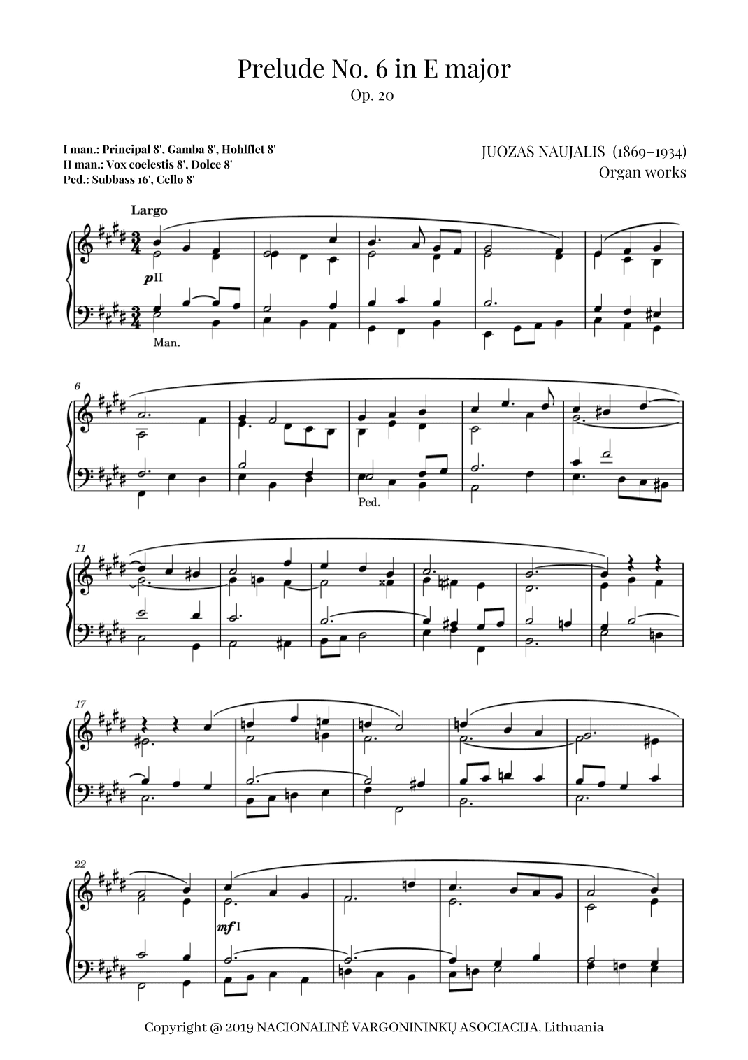 Prelude No. 6 in E major, Op. 20 by Juozas Naujalis (1869–1934)