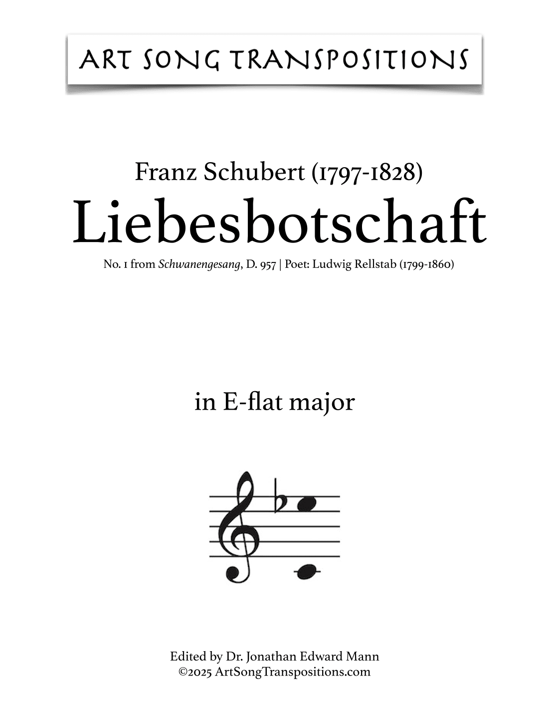 SCHUBERT: Liebesbotschaft, D. 957 no. 1 (transposed to E-flat major) (arr. ArtSongTranspositions.com)