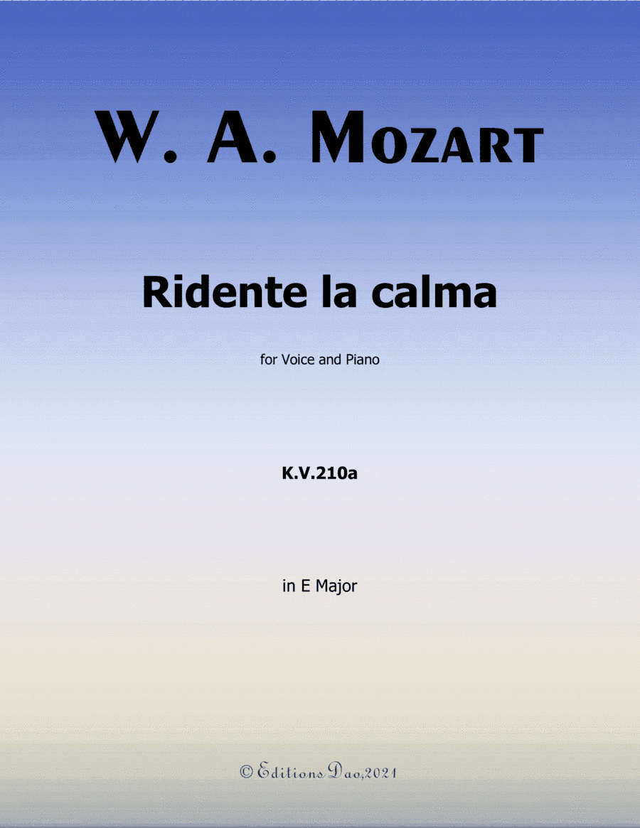 Ridente la calma,  by Mozart,  in E Major (arr. Editions Dao)