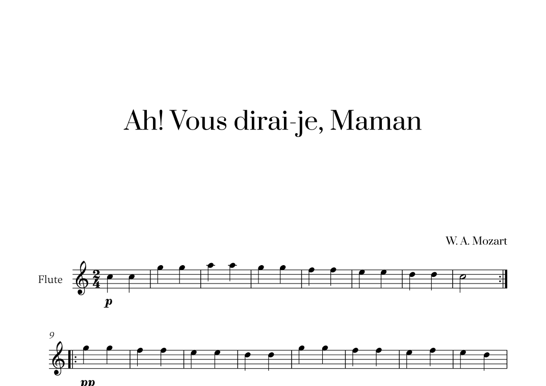 W. A. Mozart - Ah! Vous dirai-je, Maman for Flute Solo (arr. Cadenza Editions)