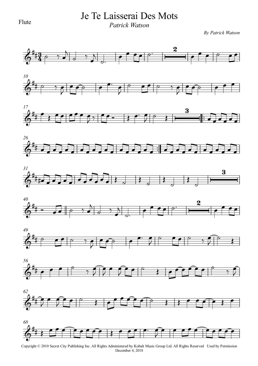 Je Te Laisserai Des Mots (arr. Wesley S. SIlva)