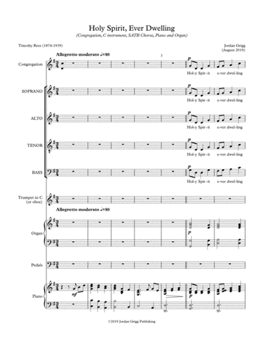 Holy Spirit, Ever Dwelling (Congregation, C instrument, SATB Chorus, Piano and Organ)