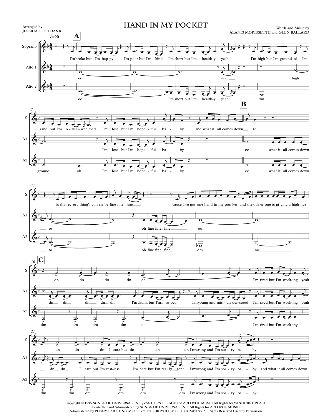 Hand In My Pocket (arr. Jessica Gottdank)